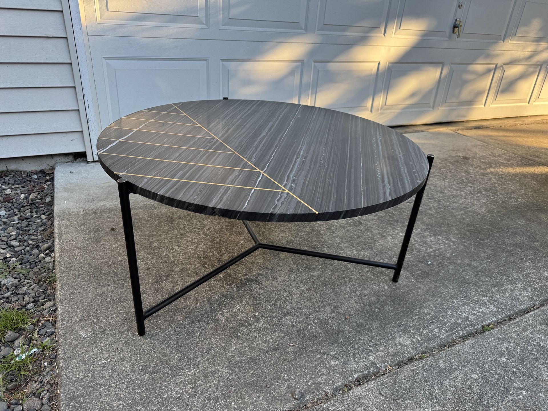 Dark Inday Round Stone Top Coffee Table