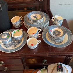 Vintage 34 Piece Blue  Dish Set