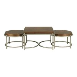 Furniture of America Tovar 30 in. Light Walnut Rectangle & Round Wood Walnut Coffee Table With 2 Nesting Tables