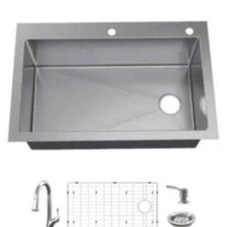 Glacier Bay AIO Dolancourt 33 in. Drop-in/Undermount 18G Stainless Steel Single Bowl Kitchen Sink with Pull-Down Faucet
