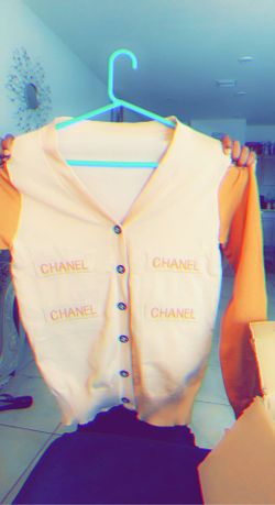 White And Orange Channel Sweater