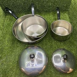 Vintage Farberware USA Stainless Steel Cookware Set N6 N8 Pots Fry Pan Lids