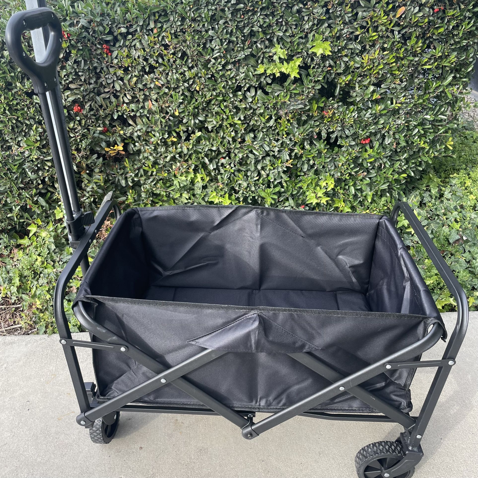Collapsible Folding Wagon with Adjustable Handle Foldable Utility Wagon Cart with 2 Drink Holders