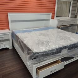 New Four Piece Eastern King Bedroom Set King Bed Frame Dresser Mirror And Nightstand