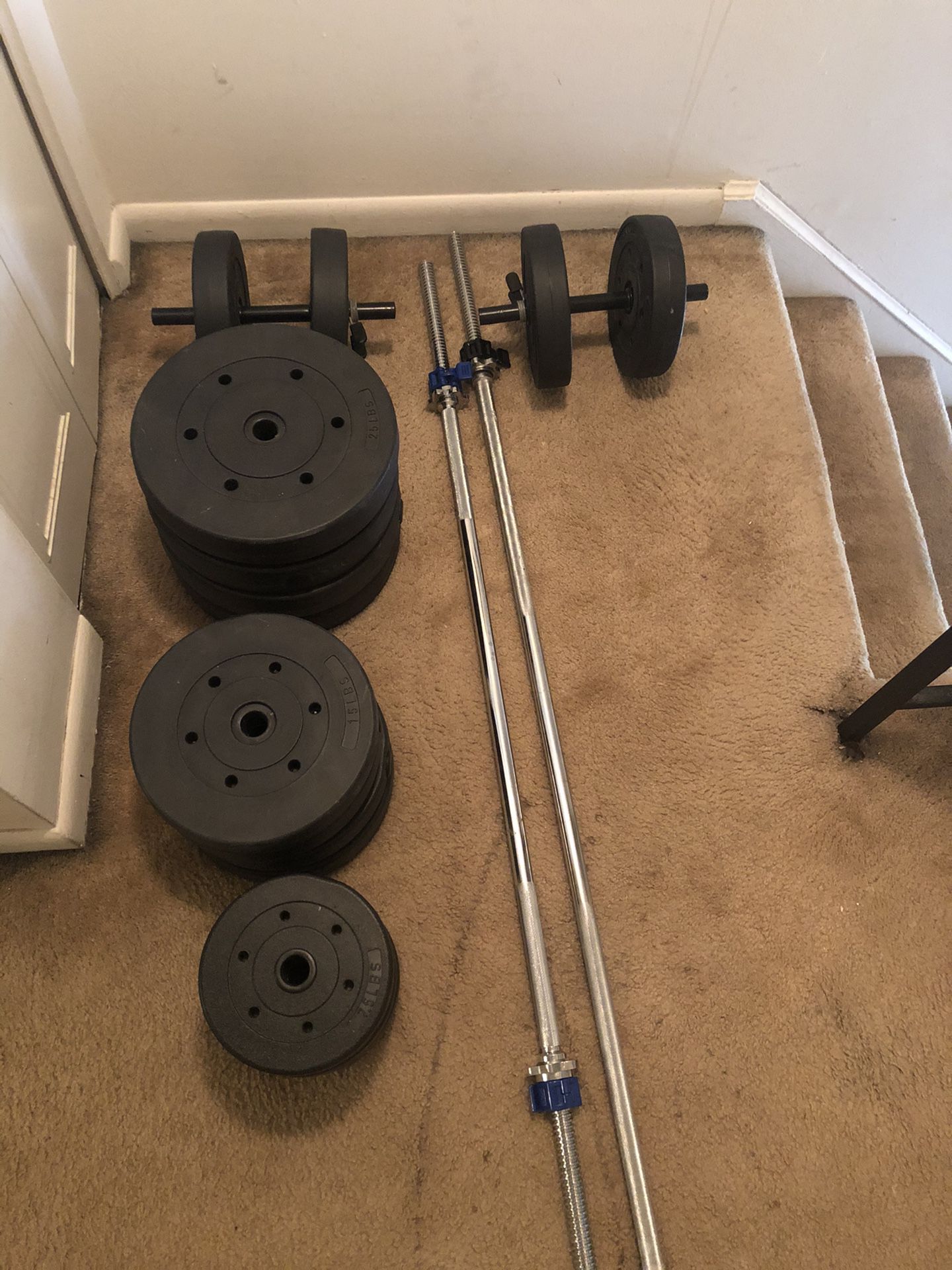 Brand new weights! With dumbbells! 2 standard bars!