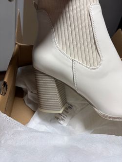 White Chelsea Ankle Boots with Block Heel