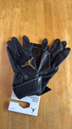 New Nike Jordan Fly Elite Batting Glove Gloves Black Gold (Adult M or XL)