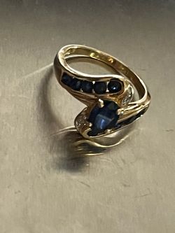 Estate Diamond 1.51 ct sapphire 14k multi tone gold bypass band ring 3.9 grams