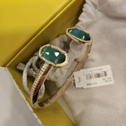 Kendra Scott Gold Cuff Bracelet w/ Emerald Green Stones