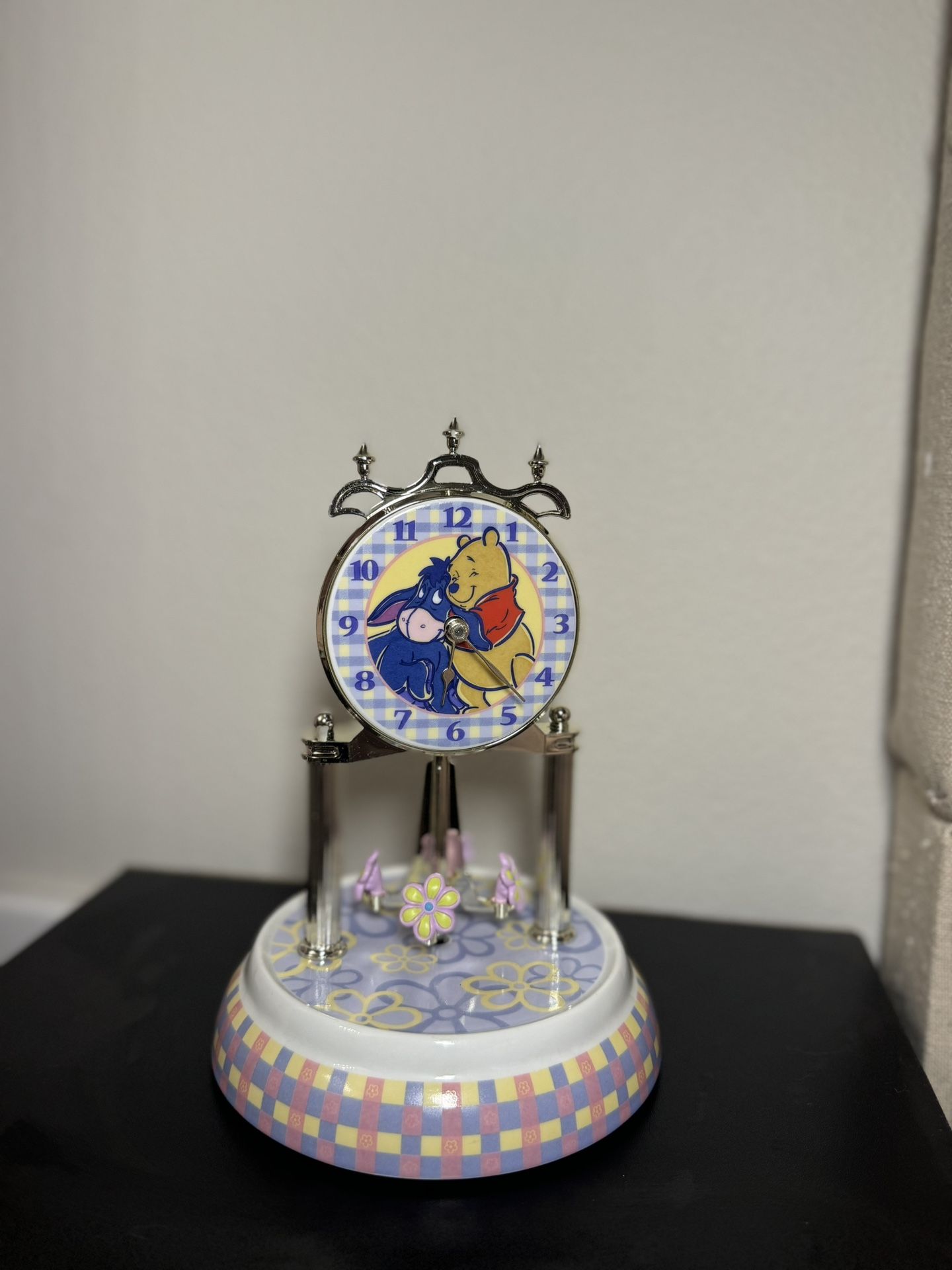 DISNEY WINNIE THE POOH Eeyore Anniversary Clock Pendulum Glass Dome Working