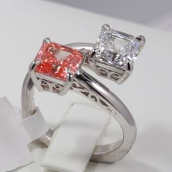  Two Stone Asscher Cut, Fancy Pink Diamond Ring.  4.18 Ct. Tw.  IGI certified lab grown)