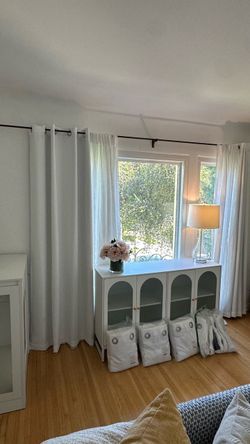 4 New curtains- Unopened White Blackout Curtains