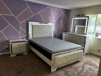 4 Piece LED White Bedroom set With Mattress Set SPECIAL!