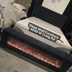 🙋‍♂️ Queen Light Up Fireplace-Bed-frame👉 -Furniture💲SALE 