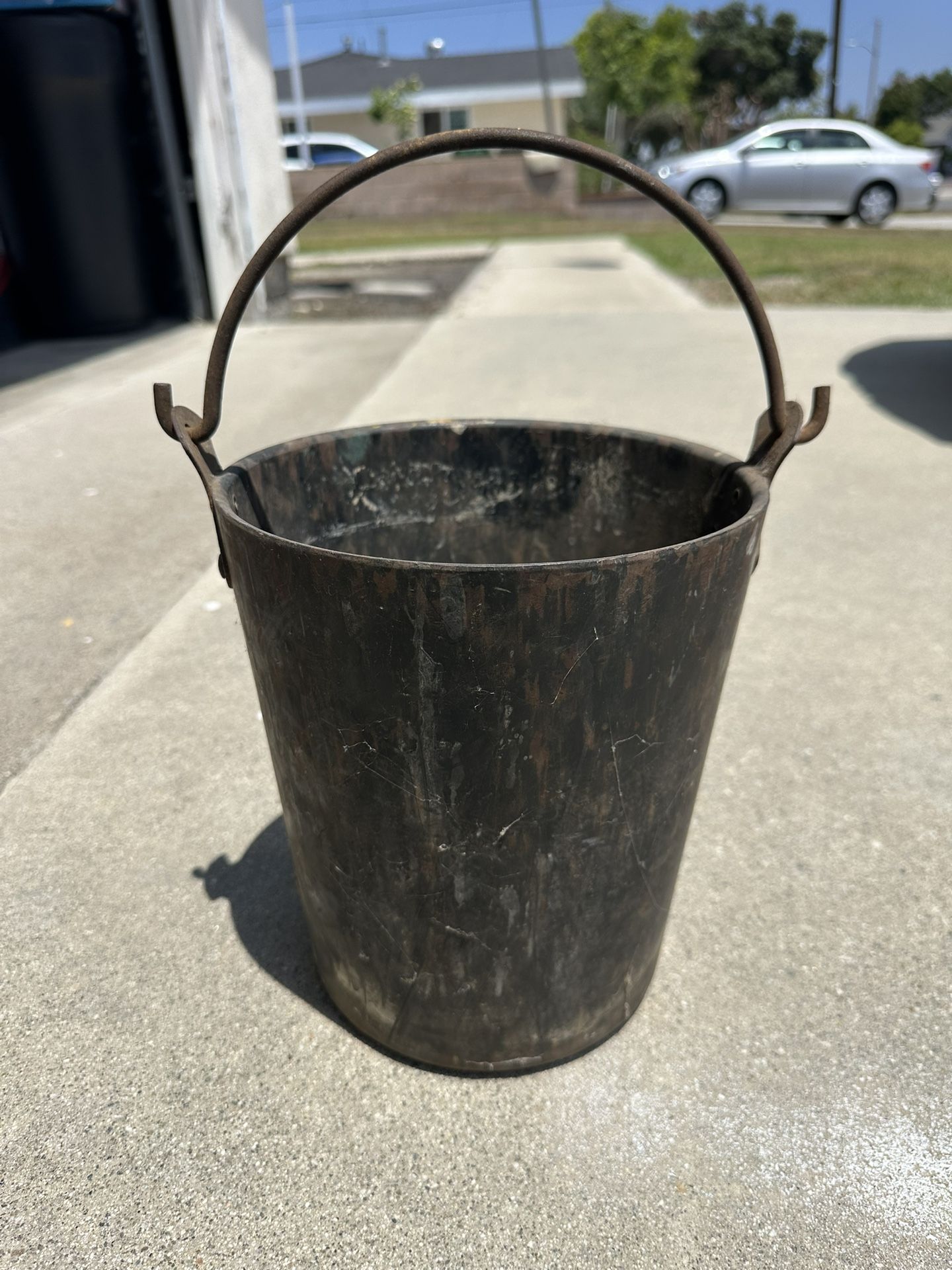 Antique Vintage Copper Bucket with Bail Handle Patina
