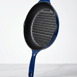 La Campagne 11-inch Enameled Blue Cast Iron Grill Pan Vintage
