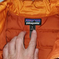 Patagonia Kids Full Zip Vest Orange Puffer Down Vest Jacket Size Boy's XL