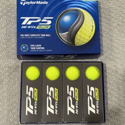 TAYLORMADE TP5 GOLF BALLS Hi-Vis YELLOW 1 Dozen 12 Balls NEW IN BOX