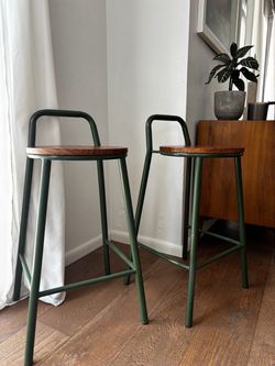 2 x wood and metal stools