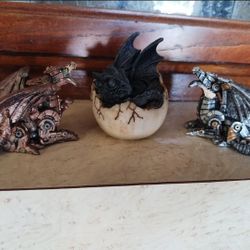 Set of 3 Mini Gothic Steampunk Dragon Figurines