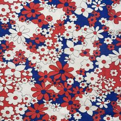 Vintage Ditsy Mod Floral Red White And Blue Tablecloth 70x40”