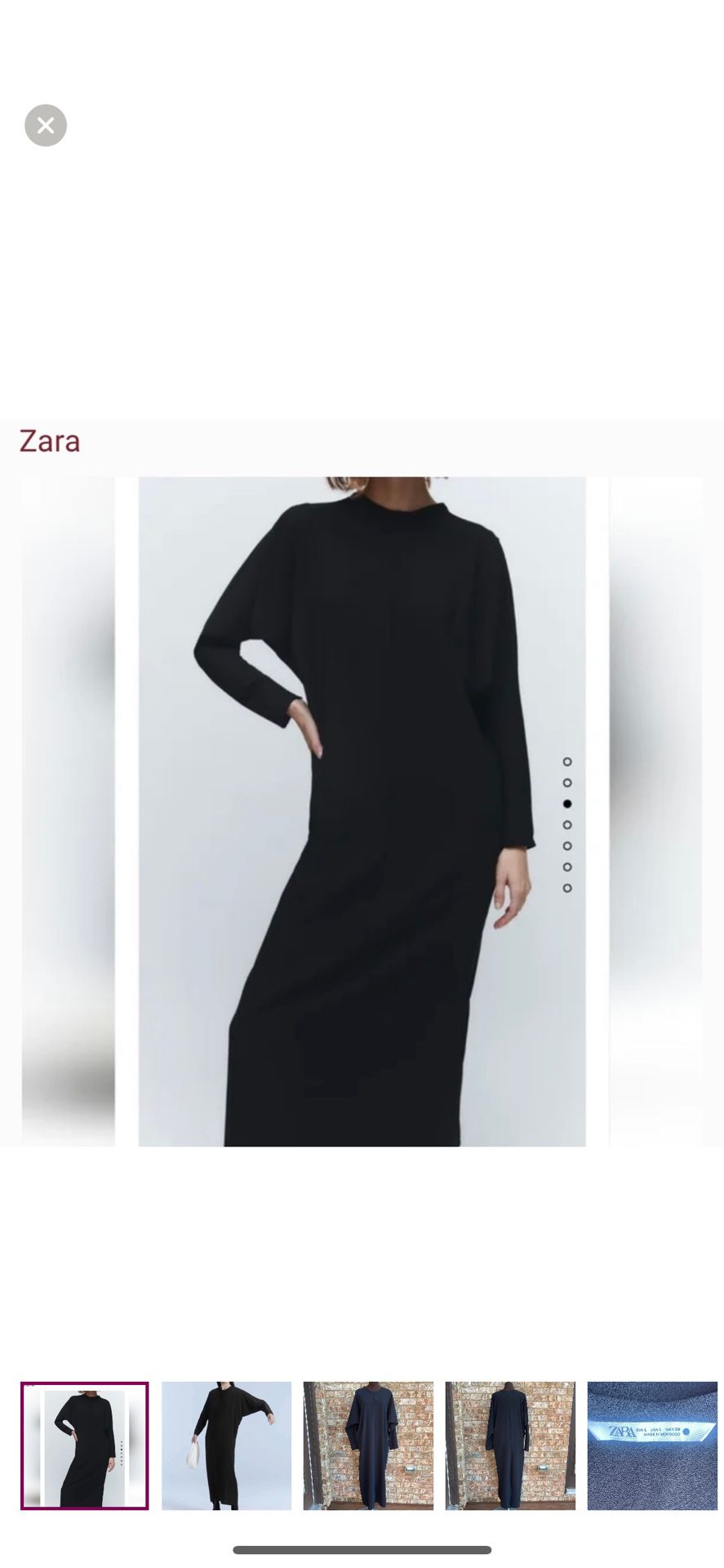 Zara Round Neck Long Sleeve Midi Black Dress Size Large