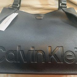 Calvin Klein Black & Silver Purse With Detachable Clutch Brand New With Tags