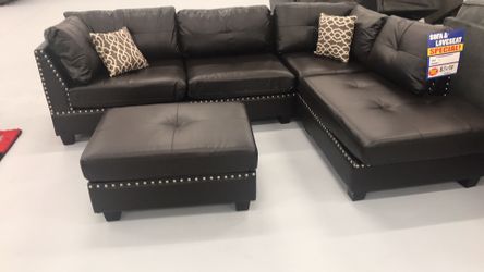 Brand new Sectional with Ottoman - nailhead trim