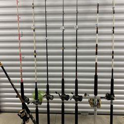 8 Penn and Shimano Fishing Reels and Rods 