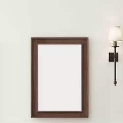 Rectangular Wood Framed Wall Bathroom Vanity Mirror in Brown Oak