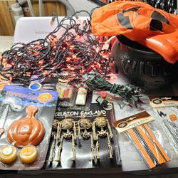 Halloween Lot Lights , Doorway Hanger, Skeleton,  Carving Kits, Cauldron 