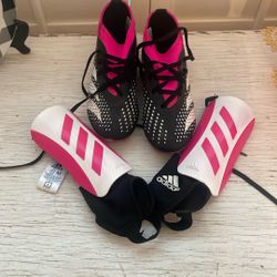 Childrens  Adidas Cleats And Shin Guards, Size 2