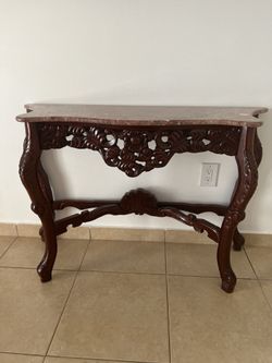 Console Table , with Marble top , cherry red wood finish