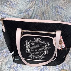 New Black Juicy Couture Purse XL Tote Travel Bag Vintage Style Velvet Fairy Tale
