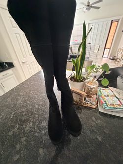 UGG CLASSIC MONDRI TALL OVER THE KNEE BLACK WEDGE BOOTS