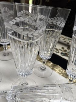 Mikasa Etched Mint Tulip Crystal Goblets