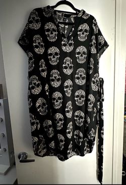 EMERY ROSE PLUS SIZE 3XL BELTED LEOPARD SKULL PRINT DRESS