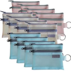 Mini Zipper Mesh Bag 12 Pack Nylon Small Zipper Mesh Bag Key Clip Wallet Business Card Holder Portable Travel Mesh Bag (multicolor-12pack)