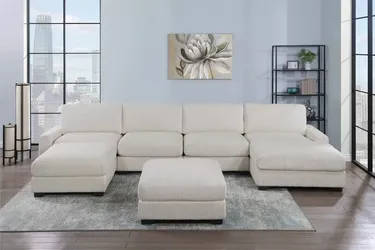 Brand New Beige Super Plush Corduroy Modular Sectional Sofa w Ottoman