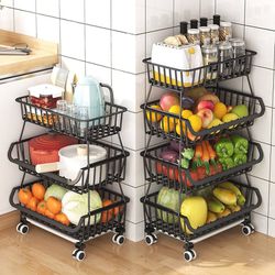 4 Tier Fruit Vegetable Basket for Kitchen, Stackable Fruit and Vegetable Storage Cart,Vegetable Organizer Basket Stand Bins Rack for Onions and Potato