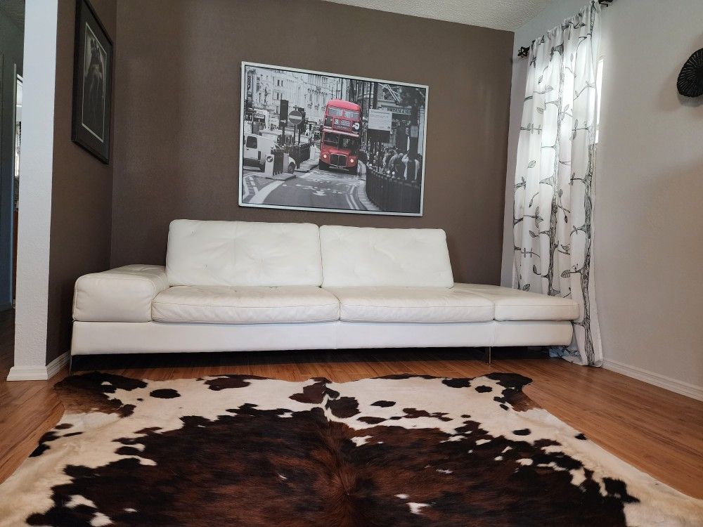 Sofa MCM Low Profile Leather White Scan Design Chrome Legs