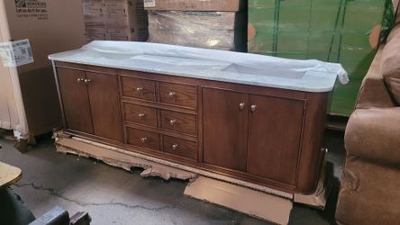 HDC Collette 72" Double Sink Bathroom Vanity in Cinnamon Oak with Carrara Marble Top - R