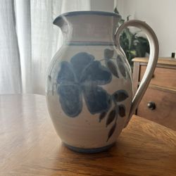 Blue Flower Handmade Pottery Pitcher