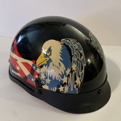 DOT American Eagle And American Flag Motorcycle Biker Black Helmet Size Large