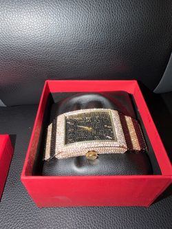 Charles Raymond, Iced Out Square Face Watch Gold Tone