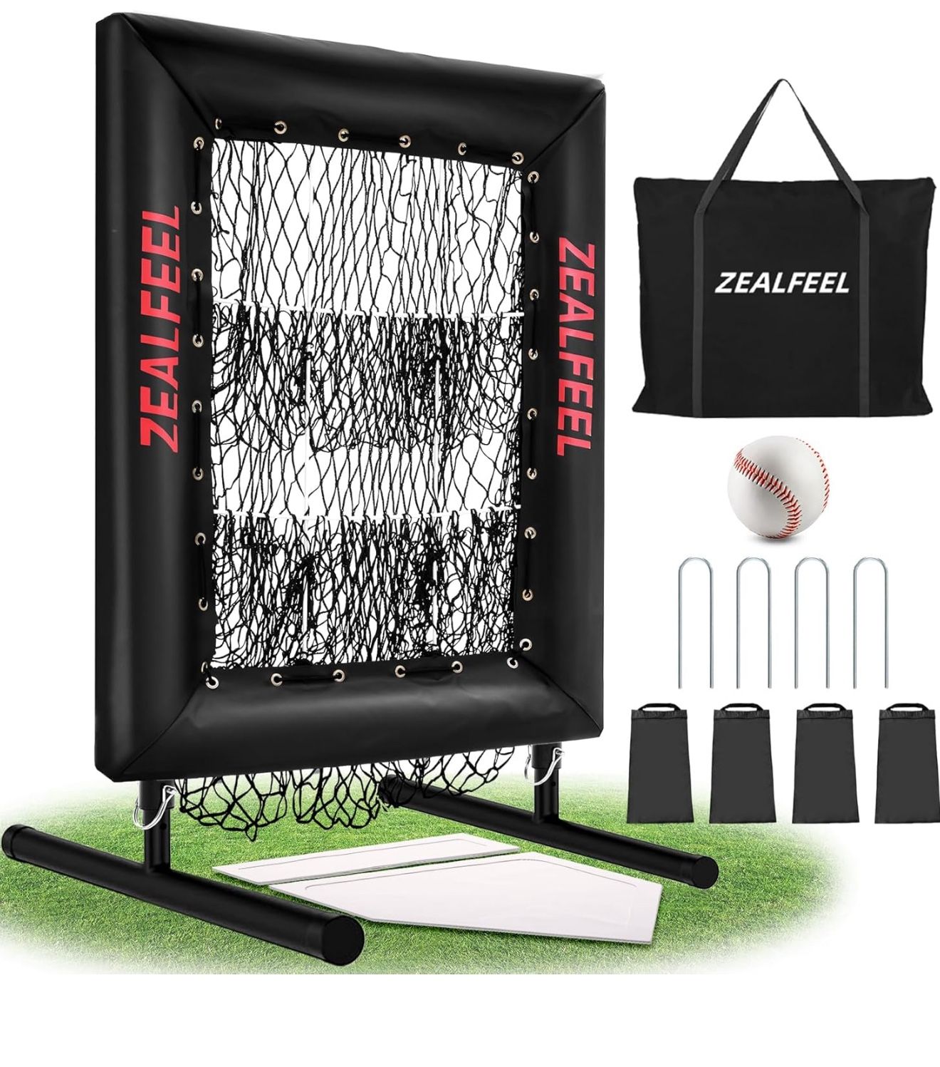 Baseball Pitching Net Pro, 9 Hole Pitching Net with Strike Zone Target, 5 Height Adjustable, Portable Easy Setup Trainer Net for Baseball & Softball w