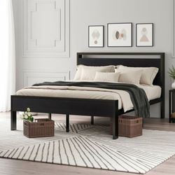 Metal Platform Bed Frame with Wooden Headboard & Footboard, Quiet No-Slip Design, No Box Spring Needed king