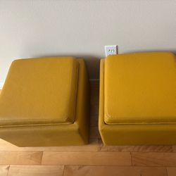 Two Yellow Cube Ottomans