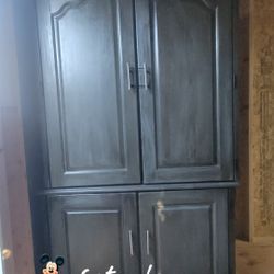 Gray Farmhouse Pantry Cabinet / Media Cabinet / Coffee Bar (Solid Wood)