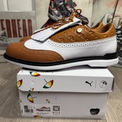 New Arnold Palmer Royale Wingtip Golf Shoes White Leather Brown Black Multi Size